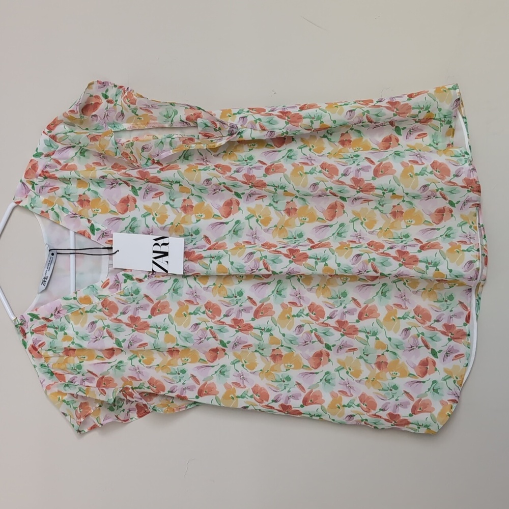 Zara women multicolor floral blouse yellow orange XXL NWT
